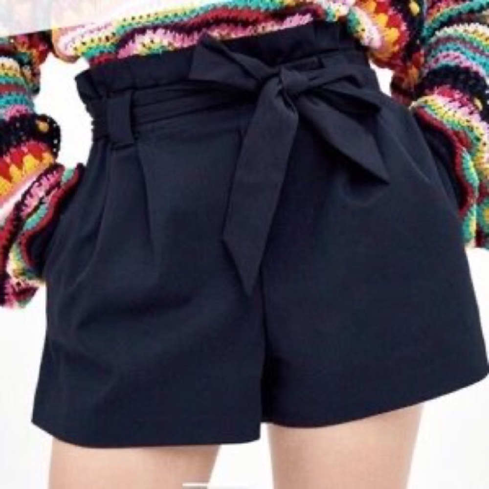 zara trf navy blue paper bag shorts!!